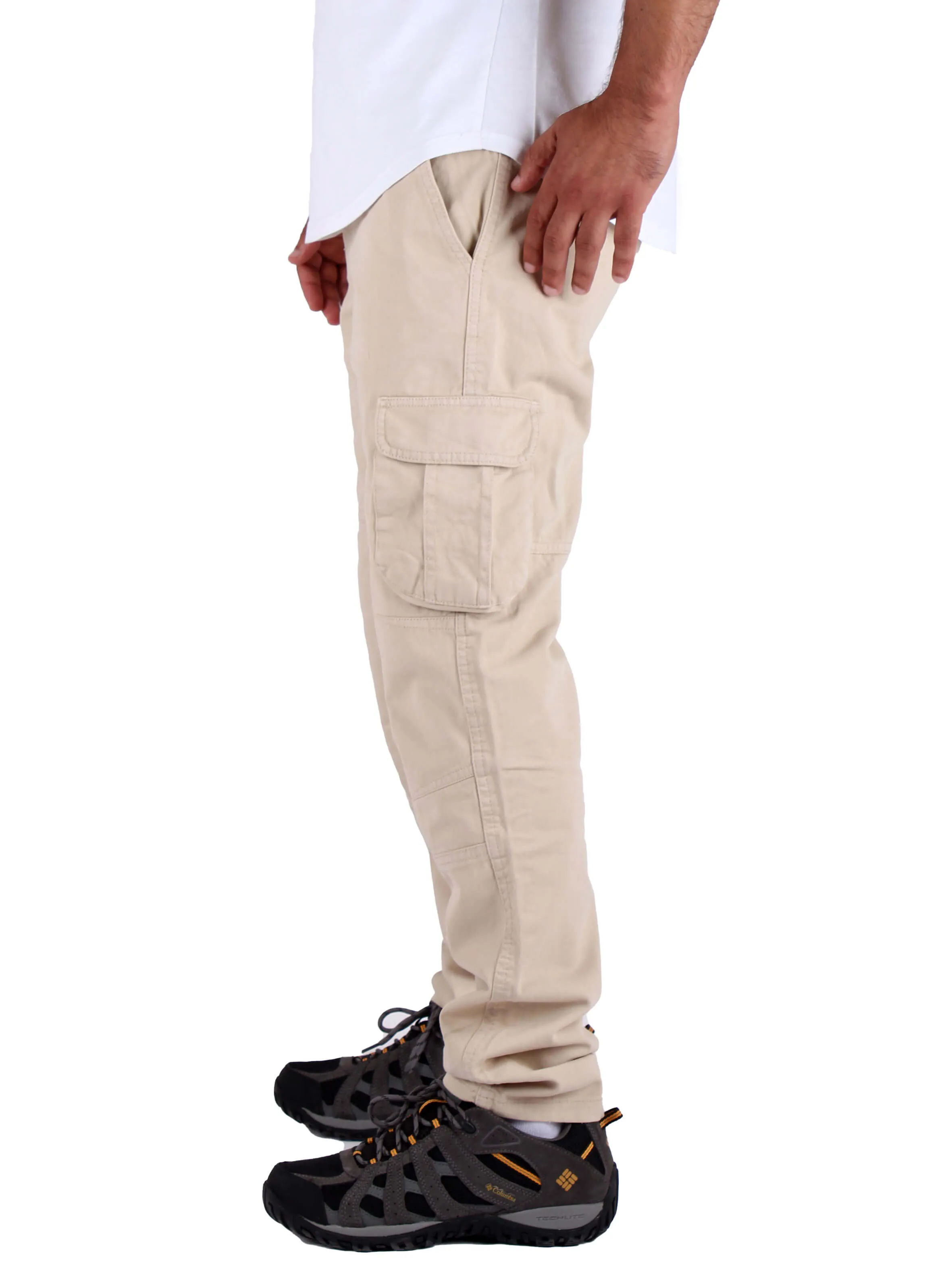 Washed Cargo Pants With Elastic Waist Unisex  - Beige
