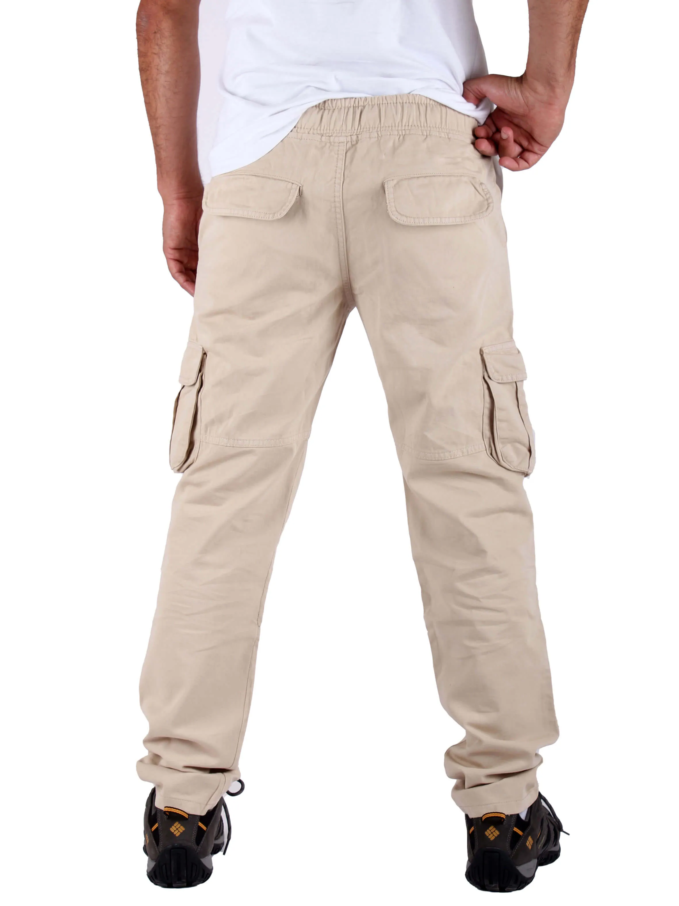 Washed Cargo Pants With Elastic Waist Unisex  - Beige