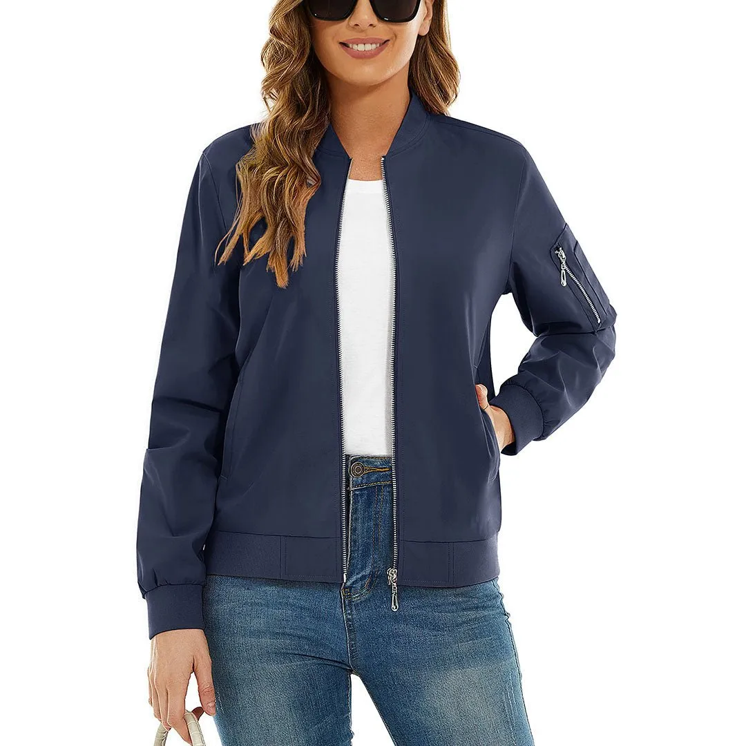 Women's Lightweight Casual Windbreaker Bomber Jackets
