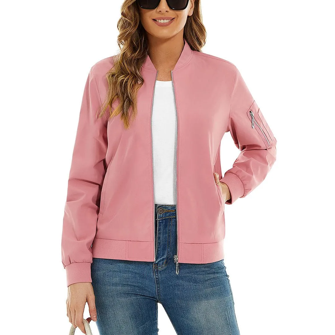 Women's Lightweight Casual Windbreaker Bomber Jackets