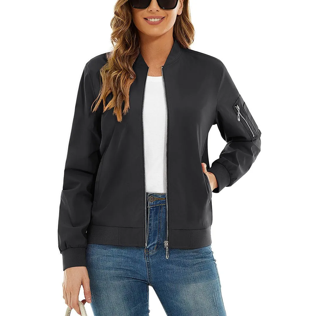 Women's Lightweight Casual Windbreaker Bomber Jackets