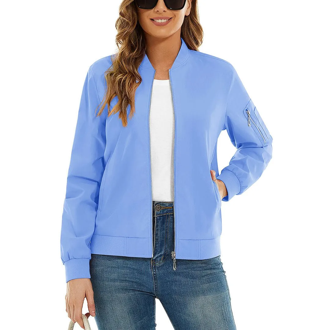 Women's Lightweight Casual Windbreaker Bomber Jackets