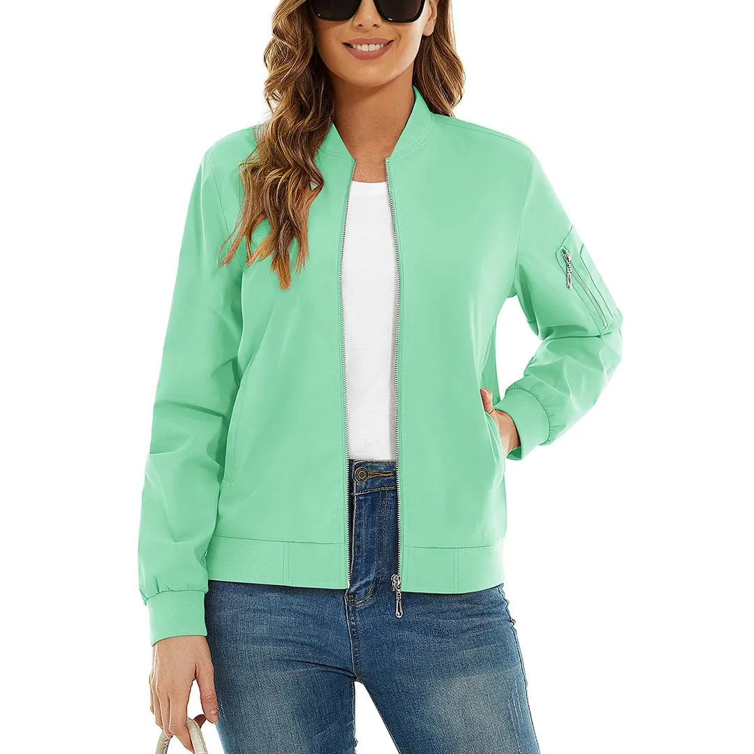 Women's Lightweight Casual Windbreaker Bomber Jackets