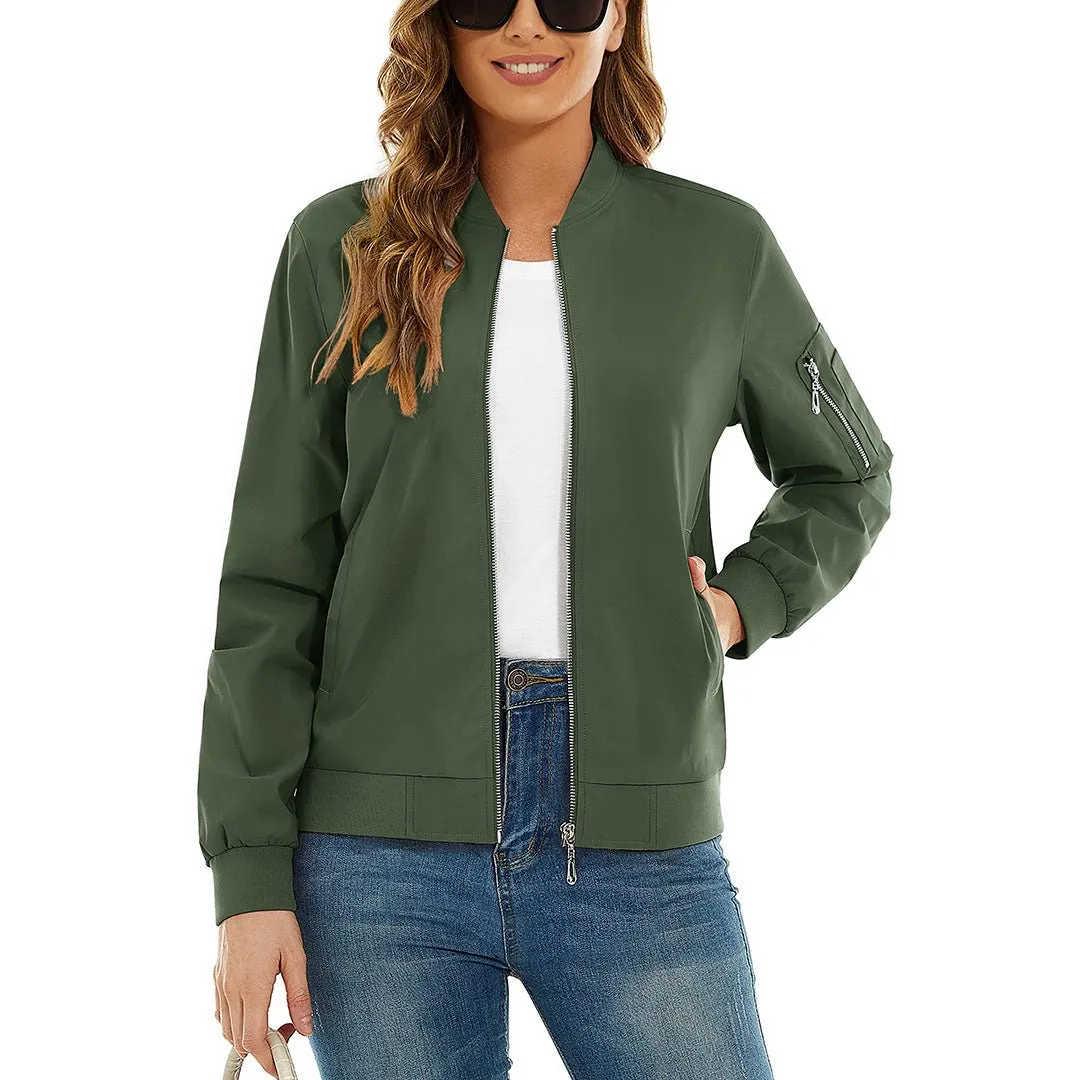 Women's Lightweight Casual Windbreaker Bomber Jackets