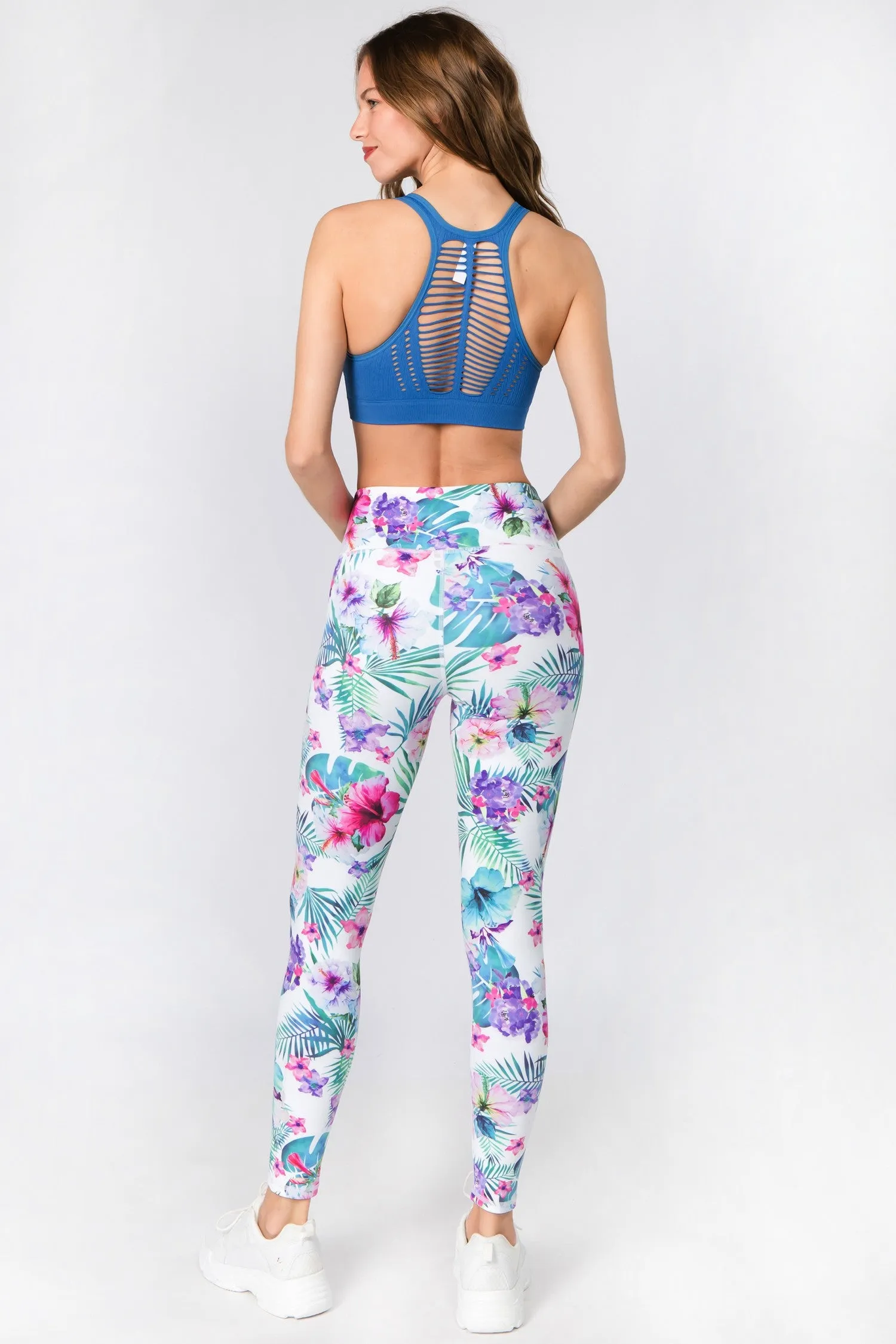 Yelete Women's Active High Rise Tropical Floral Printed Leggings
